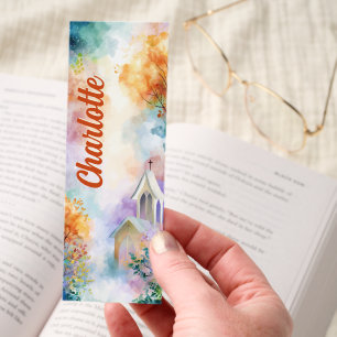 Church In Autumn Watercolor Personalized Bookmarks