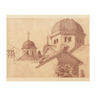 Church in Eastern Europe drawing Wood Wall Art