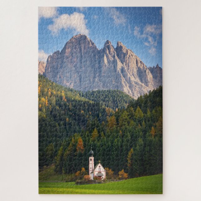 Church in front of Dolomites mountains in Italy Jigsaw Puzzle (Vertical)