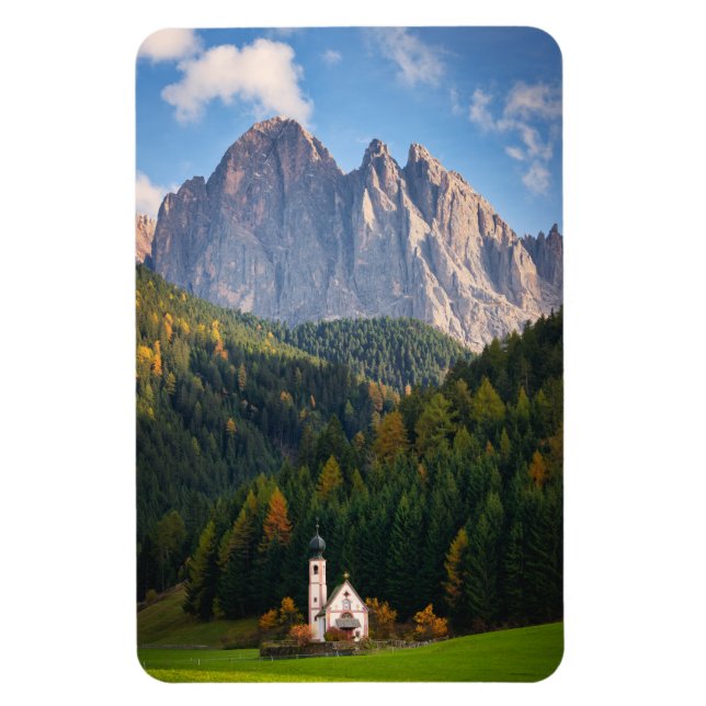 Church in front of Dolomites mountains in Italy Magnet (Vertical)