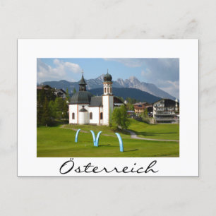 Church in Österreich white text postcard
