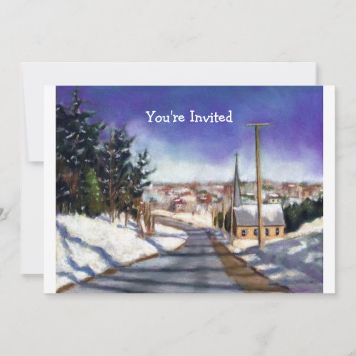 Church in Snow Painting Christmas Invitation