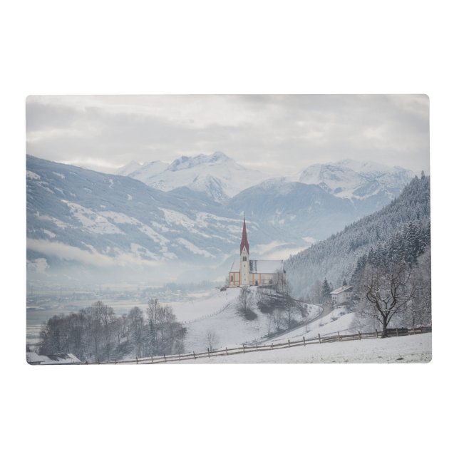 Church in the Alps in winter placemat (Back)