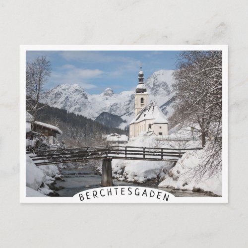 Church in the snow with Alps mountains in winter Postcard