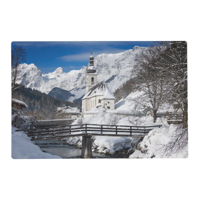Church in the snow with Alps mountains Placemat (Back)