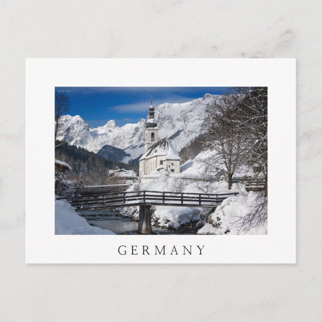 Church in the snow with Alps mountains Postcard (Front)