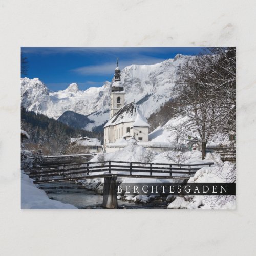 Church in the snow with Alps mountains Postcard