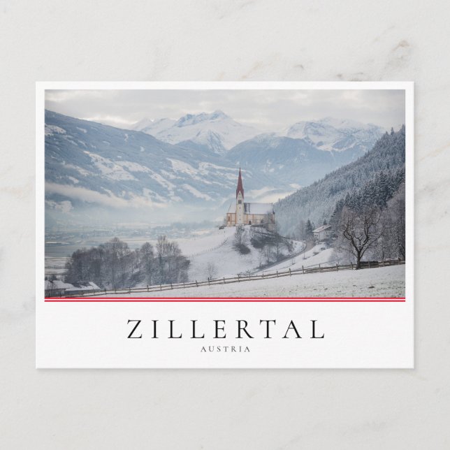 Church in winter in Zillertal in Austria Postcard (Front)