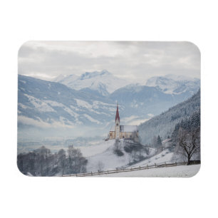 Church in Zillertal in winter rectangular magnet