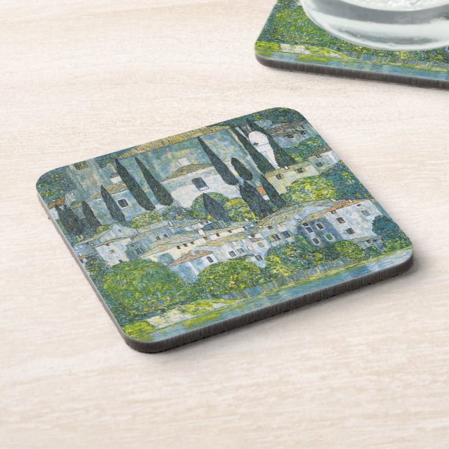 Church (Kirche) in Cassone by Gustav Klimt Beverage Coaster (Left Side)