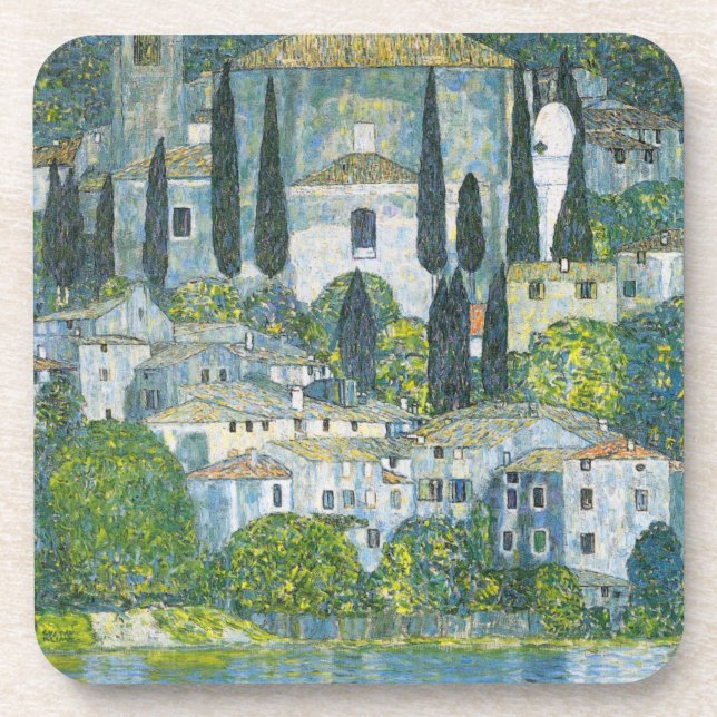 Church (Kirche) in Cassone by Gustav Klimt Beverage Coaster (Front)