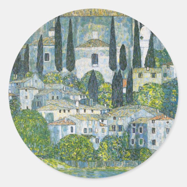 Church (Kirche) in Cassone by Gustav Klimt Classic Round Sticker (Front)