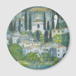 Church (Kirche) in Cassone by Gustav Klimt Magnet<br><div class="desc">Church in Cassone - Landscape with Cypresses (aka Kirche in Cassone - Landschaft mit Zypressen) (1913) by Gustav Klimt is a vintage Victorian Era Symbolism fine art painting featuring a church in the town of Cassone with surrounding stone buildings and cypress trees on the edge of Lake Garda in Italy....</div>