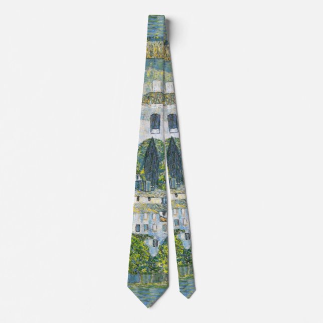 Church (Kirche) in Cassone by Gustav Klimt Neck Tie (Front)