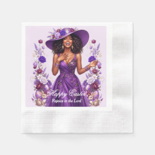Church Lady Black Woman Purple Floral Easter Napkins