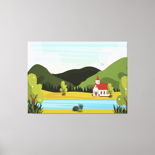 Church landscape with river canvas print (Front)