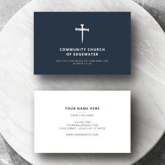Church Minister Pastor Minimal Cross of Nails Navy Business Card