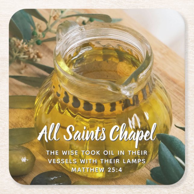 Church Name Bible Verse Square Paper Coaster (Front)
