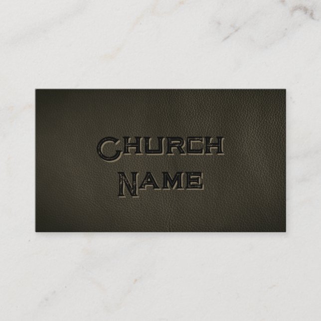 Church Name BLACK Leather Grunge Christian Business Card (Front)