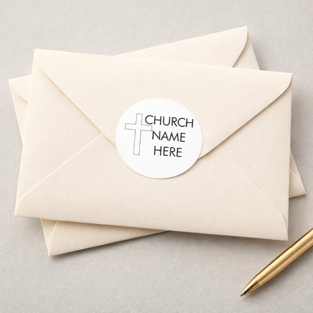 Church Name with Cross Christian Classic Round Sticker (Creator Uploaded)