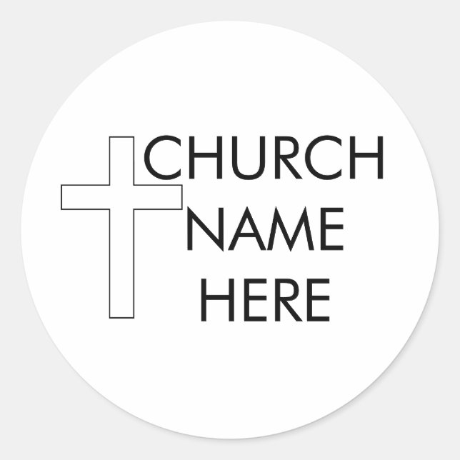 Church Name with Cross Christian Classic Round Sticker (Front)