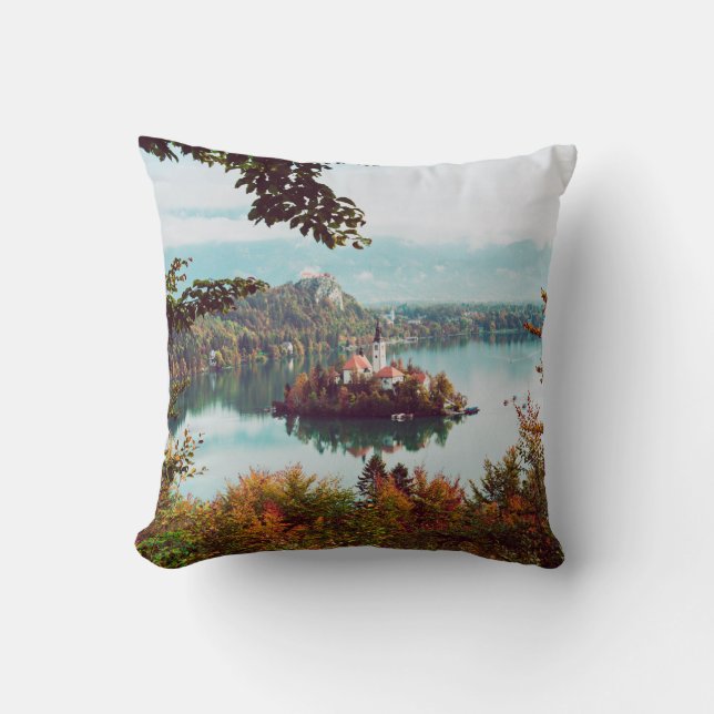 Church of Assumption in Lake Bled Slovenia in the  Throw Pillow (Front)