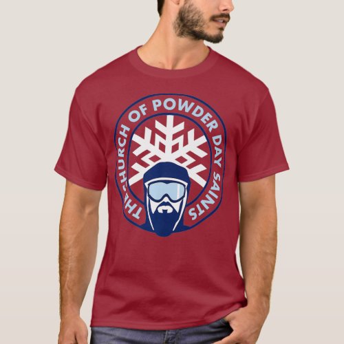 Church of Powder Day Saints Royal Emblem Skiing T_Shirt