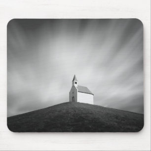 Church on a hill in black and white mouse pad
