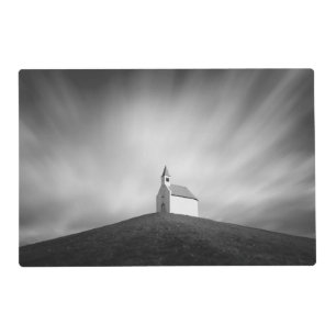 Church on a hill in black and white placemat