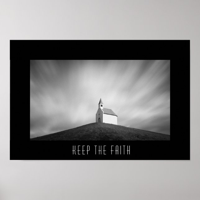 Church on a hill in black and white poster (Front)
