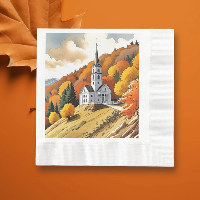 Church on a Hill in the Autumn Season Napkins (Creator Uploaded)