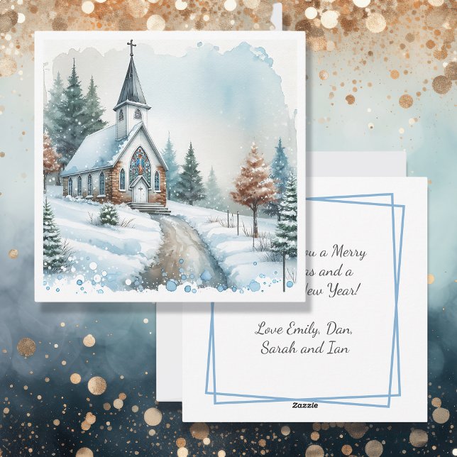 Church on a Winter Day | Watercolor Christmas Holiday Card (Creator Uploaded)