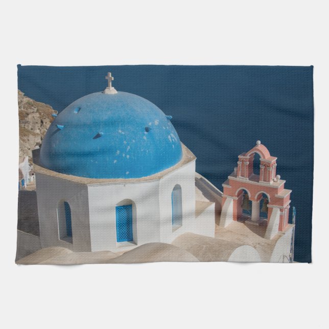 Church on the Island of Santorini, Greece Kitchen Towel (Horizontal)