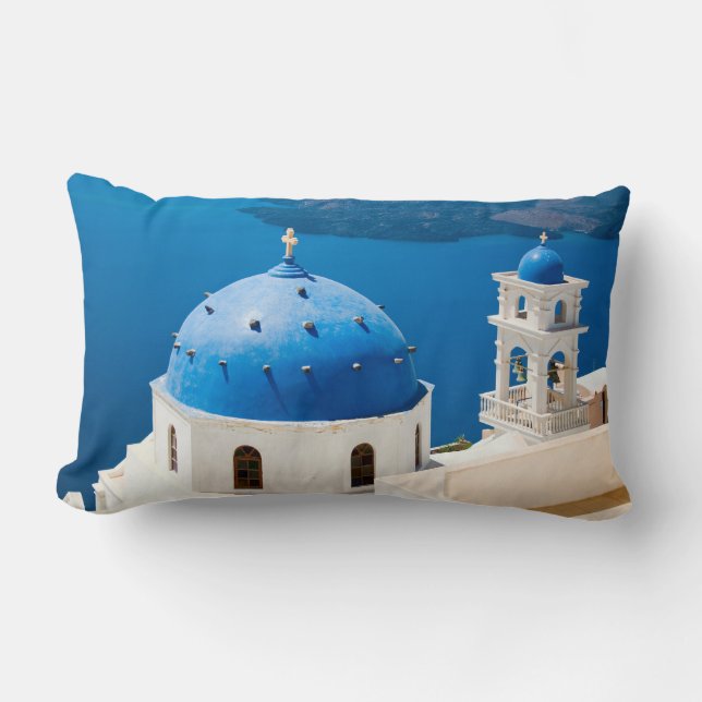 Church on the Island of Santorini photo, Greece Lumbar Pillow (Front)