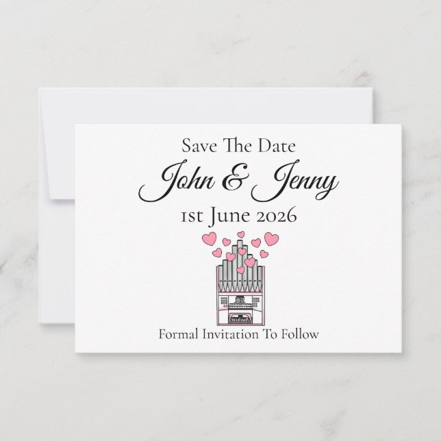 Church Organ Musician Wedding Save The Date (Front)