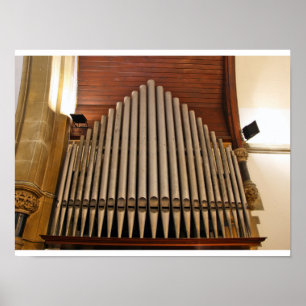 Church Organ Pipes and Wood Paneling Poster