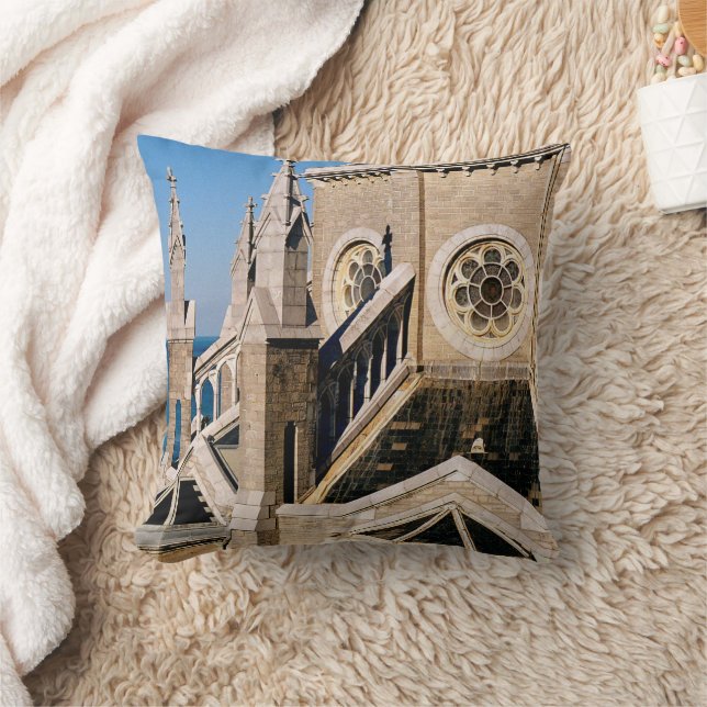 Church Overlooking the Ocean Throw Pillow (Blanket)