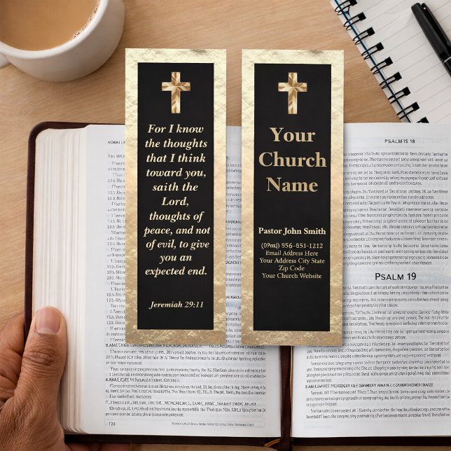 Church Pastor Black Gold Bible Verse Bookmarks (PLEASE NOTE: The foil elements are simulated and will not be used in the making of this product.)