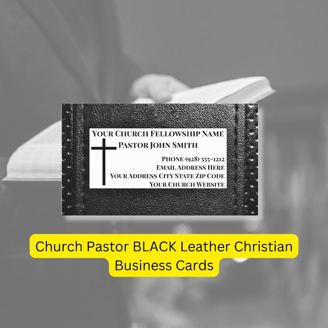 Church Pastor BLACK Leather Christian Business Card (Creator Uploaded)