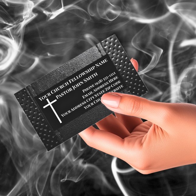 Church Pastor BLACK Leather Christian Business Card (Church Pastor BLACK Leather Christian Business Card)