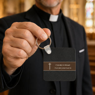 Church Pastor BLACK Leather Christian Keychain