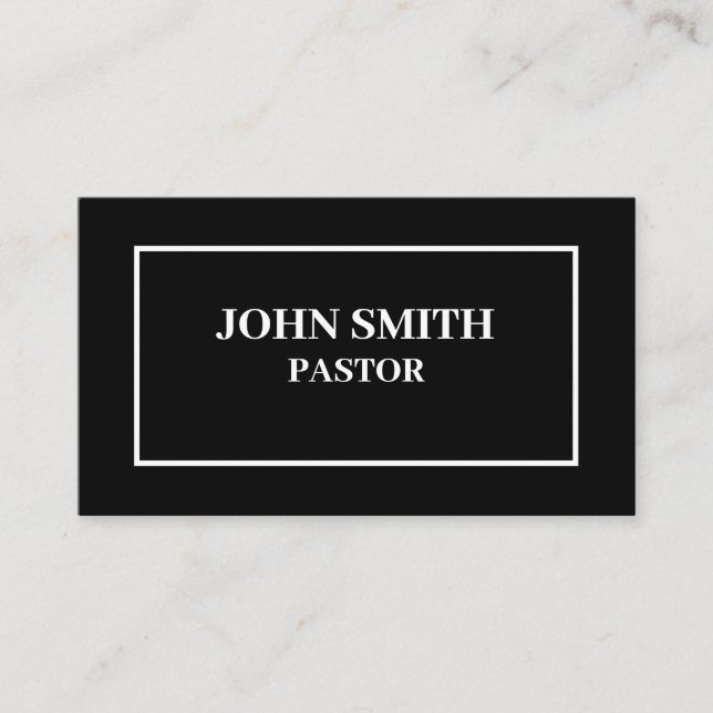 Church Pastor Black Minimalist QR code Business  Card (Front)