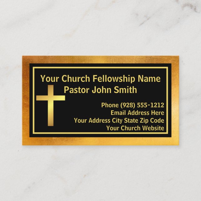 Church Pastor Brushed Gold And Black  Business Card (Front)