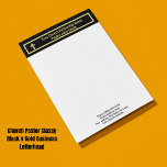 Church Pastor Classy Black Business  Letterhead<br><div class="desc">A classy touch of gold accents with cross and black background: Your Church Fellowship Name business stationery letterhead for Pastor,  Priest,  Deacon,  and other Clergy. #Christian #Catholic</div>