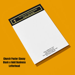 Church Pastor Classy Black Business  Letterhead