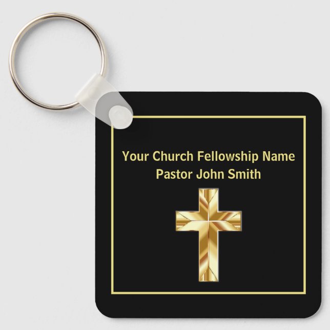 Church Pastor Classy Black Cross Business Keychain (Front)