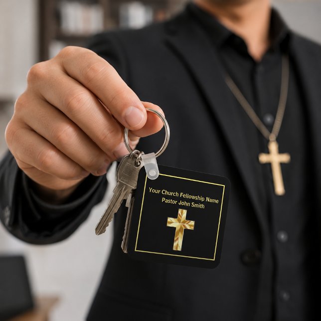 Church Pastor Classy Black Cross Business Keychain (Creator Uploaded)