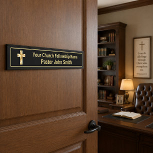 Church Pastor Classy Black&Gold Door Sign