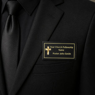 Church Pastor Classy Black  Name Tag