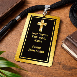 Church Pastor Classy Gold And Black  Badge